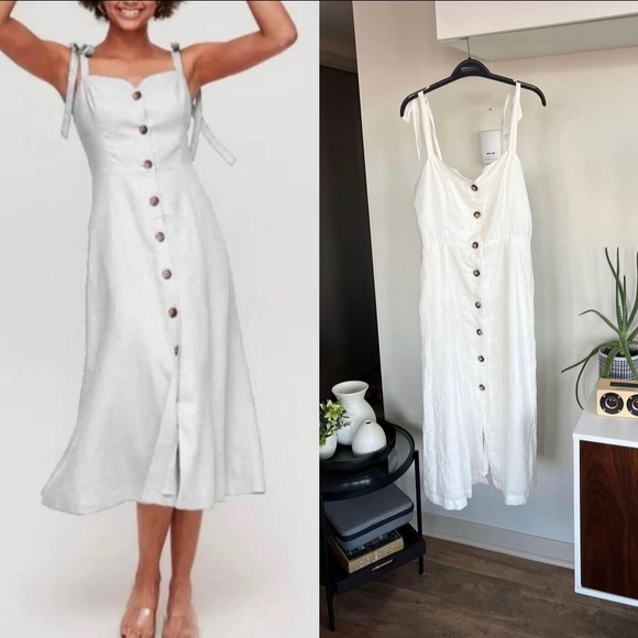 Aritzia Dresses & Skirts - New Aritzia Wilfred Rosalie Linen Button Down Dress White Summer Vacation Sz 4